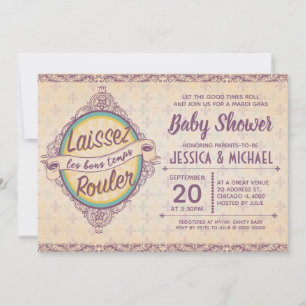 Elegant New Orleans Mardi Gras Bebis Shower Inbjudningar