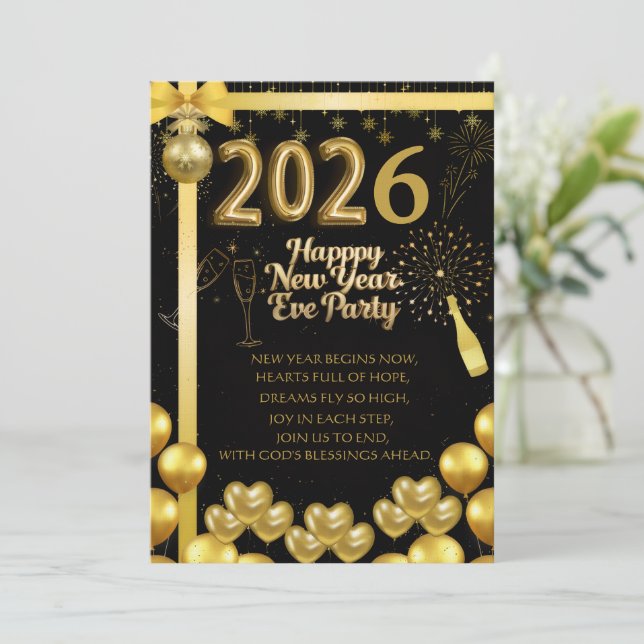 Elegant New Year Eve Party Invitation Card Inbjudningar (Stående Fram)