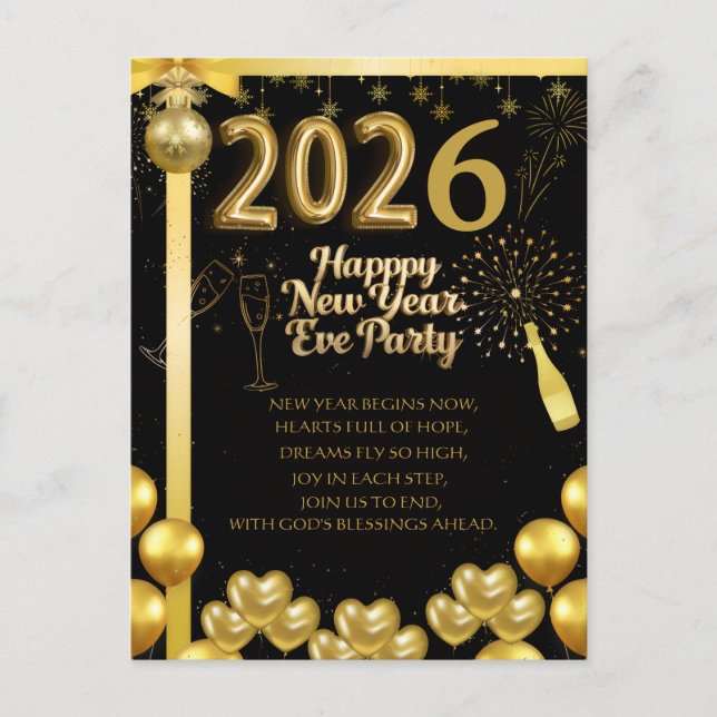 Elegant New Year Eve Party Invitation Card Vykort (Framsida)