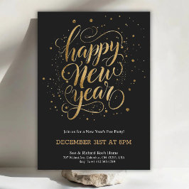 Elegant New Year's Eve invitation with gold script Inbjudningar