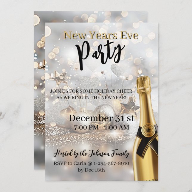 Elegant New Year's Eve Party Invitation Julkort (Fram/baksida)