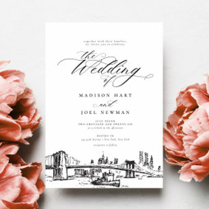 Elegant New York City Calligraphy Chic Bröllop Inbjudningar