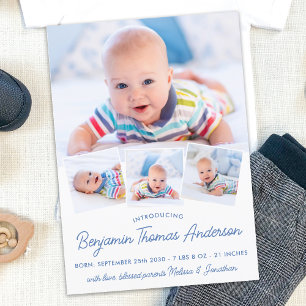 Elegant NewBaby Personlig 4 Photo Collage Birth Meddelande