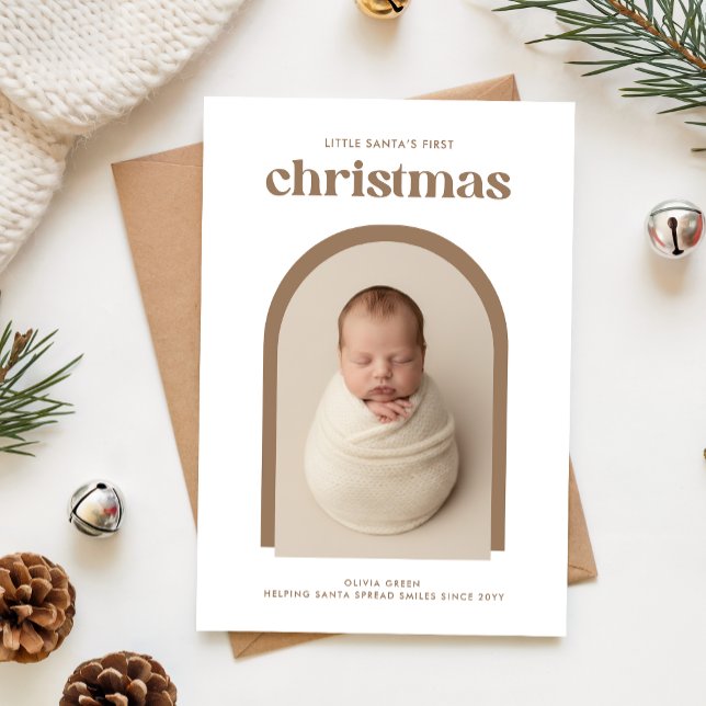 Elegant Newborn Baby's First Christmas Arch Photo Julkort (Skapare uppladdad)