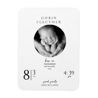 Elegant Newborn Details and Photo Birth Magnet