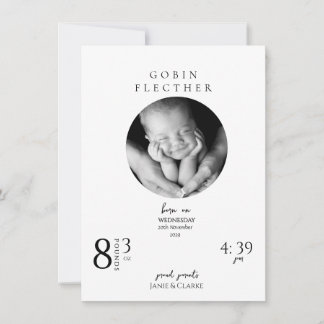 Elegant Newborn Details and Photo Birth Meddelande