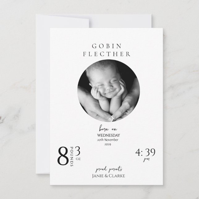 Elegant Newborn Details and Photo Birth  Meddelande (Framsida)