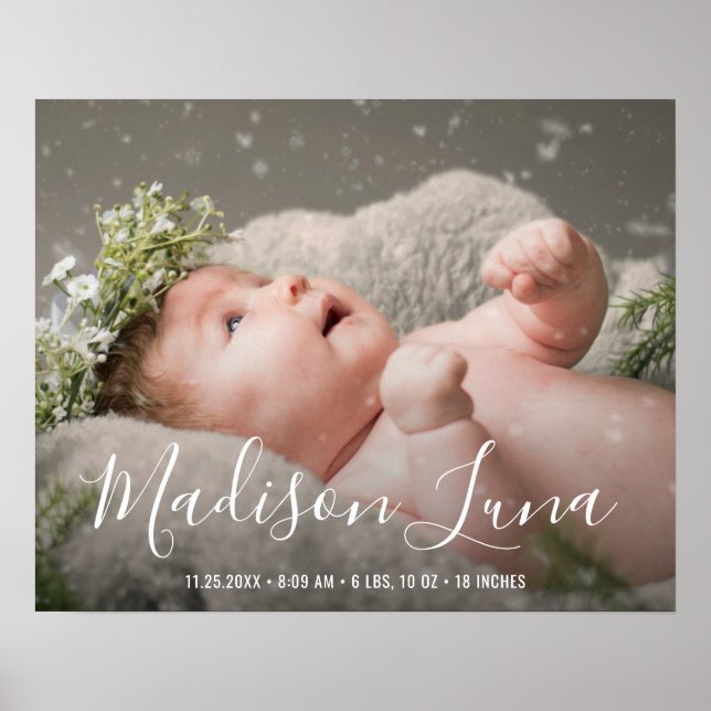 Elegant Newborn Girl Birth Baby Photo Nursery Poster (Framsidan)