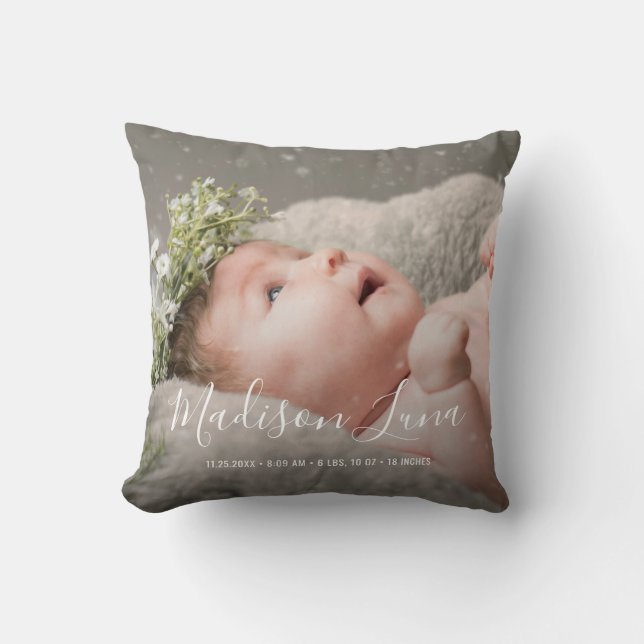 Elegant Newborn Girl Birth Nursery Nyfödd bebis Ph Kudde (Framsida)