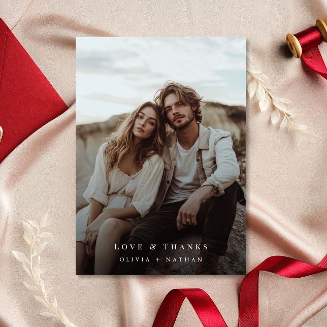 Elegant Newlyed Kärlek och tack Bröllop Photo Julkort (Skapare uppladdad)