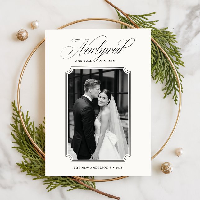 Elegant Newlywed Black And White 2 Photo Christmas Julkort (Skapare uppladdad)