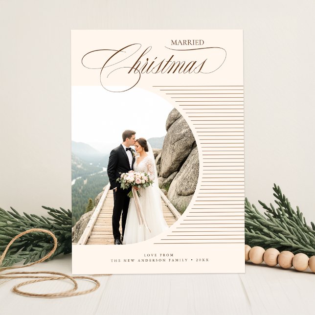Elegant Newlywed Couple Wedding Photo Christmas Julkort (Skapare uppladdad)
