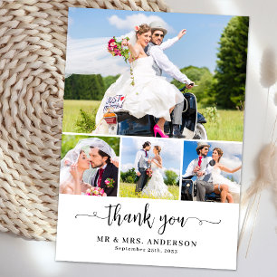 Elegant Newlyweds Anpassningsbar 4 Photo Collage B Tack Kort