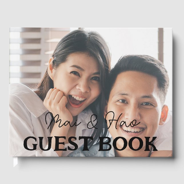 Elegant Newlyweds Bröllop Photo Namn Gästböcker (Framsida)
