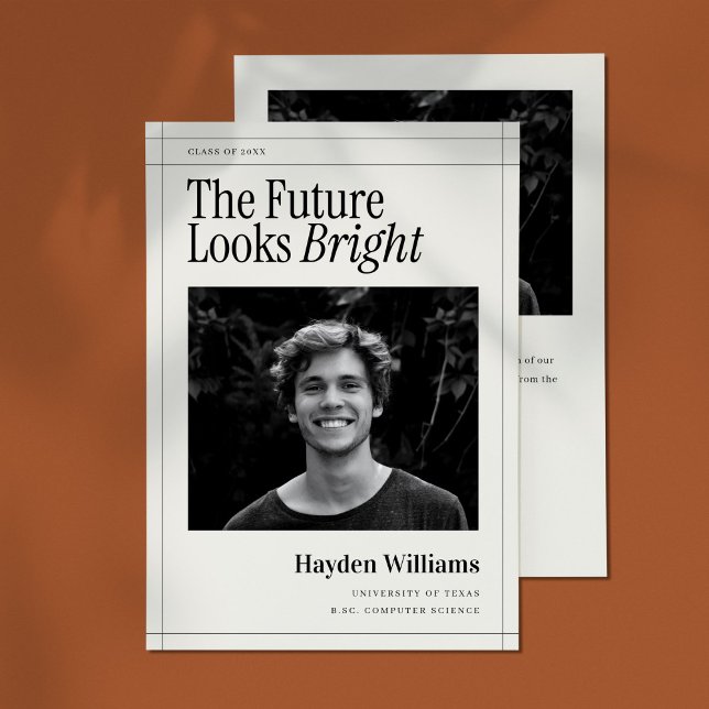 Elegant Newspaper Studenten Photo Meddelande (elegant newspaper graduation photo announcement with 80s editorial designs style.)