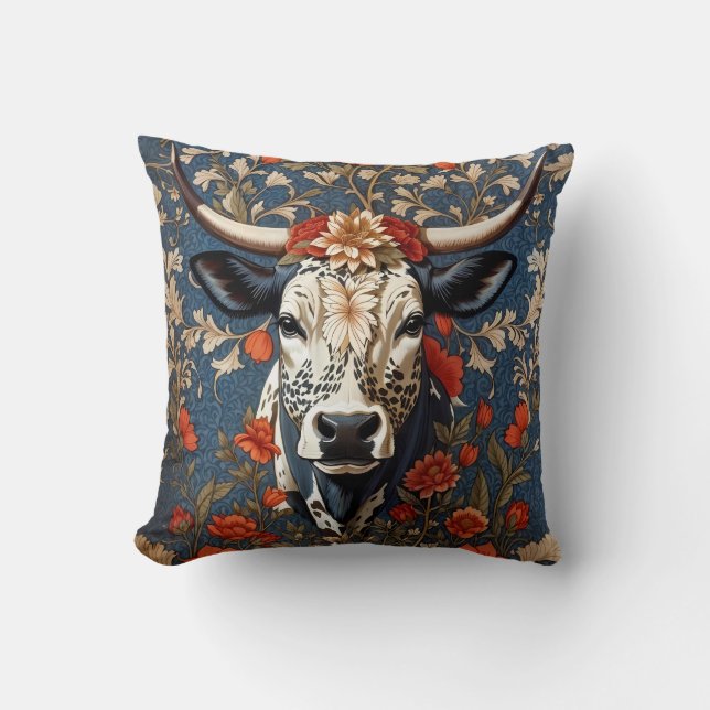 Elegant Nguni Cow William Morris Inspired Kudde (Framsida)