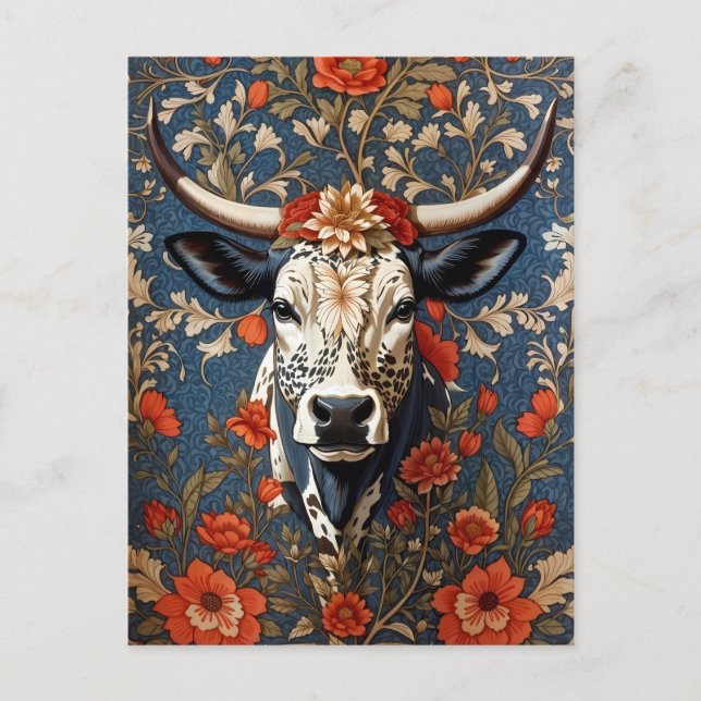 Elegant Nguni Cow William Morris Inspired Vykort (Framsida)