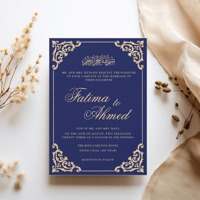Elegant Nikah Blue Islamic Muslim Bröllop Inbjudningar (Skapare uppladdad)