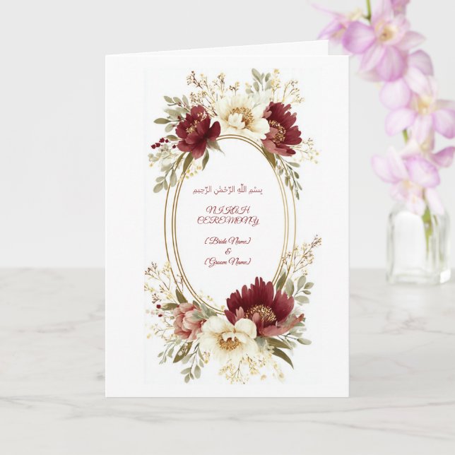Elegant Nikah-inbjudningskort - Maroon Blommig Vik Kort (Orkide)