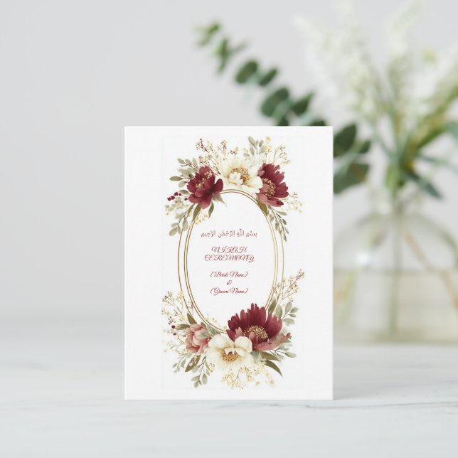 Elegant Nikah Spara Datum Postkort - Maroon Flor Vykort (Stående Fram)
