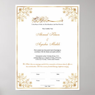 Elegant Nikkah-certifikat Muslimsk islamisk bröllo Poster