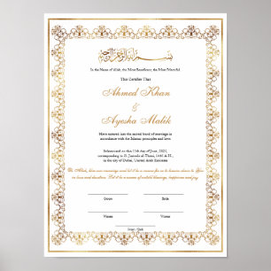 Elegant Nikkah-certifikat Muslimsk islamisk vigsel Poster