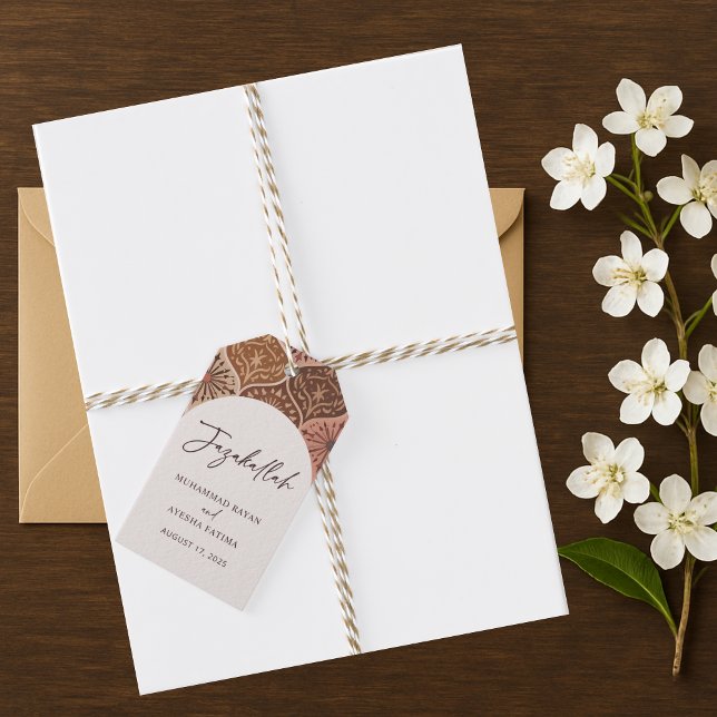 Elegant Nikkah Islamic Bröllop Tack för dina favor Presentetikett (Elegant Nikkah Islamic Wedding Thank you Favors Gift Tags)