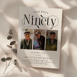 Elegant NINETY 3 fotokollage 90-årsdag Inbjudningar