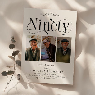 Elegant NINETY 3 fotokollage 90-årsdag Inbjudningar
