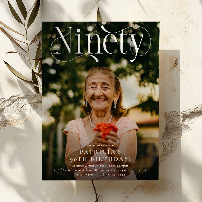 Elegant NINETY Foto 90-årsfest Inbjudningar (Skapare uppladdad)