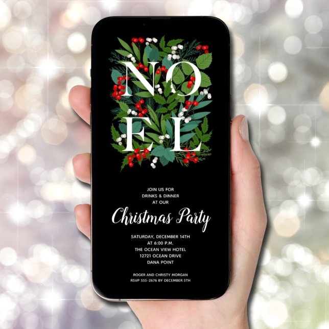 Elegant NOEL Greenery jul Party Inbjudningar (Elegant NOEL Greenery Christmas Party Invitations - INSTANT DOWNLOAD and/or PRINTED)