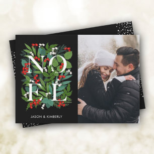 Elegant NOEL Greenery Photo Julkort