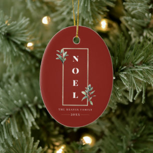 Elegant NOEL Guld Winter Berry Ram Photo Julgransprydnad Keramik