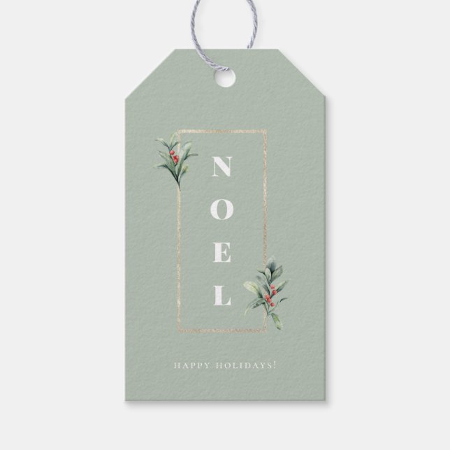 Elegant NOEL Guld Winter Berry Ram Presentetikett (Framsidan)