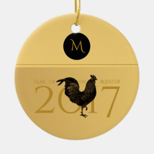 Elegant nolla 2017 för Monogram för vintagetupp Julgransprydnad Keramik