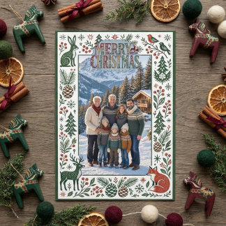 Elegant nordisk vinter alpin jul familjefoto inbjudningar