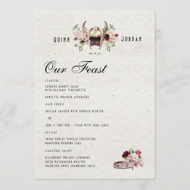 Elegant Norse Viking Bröllop Menu Meny (Framsida)