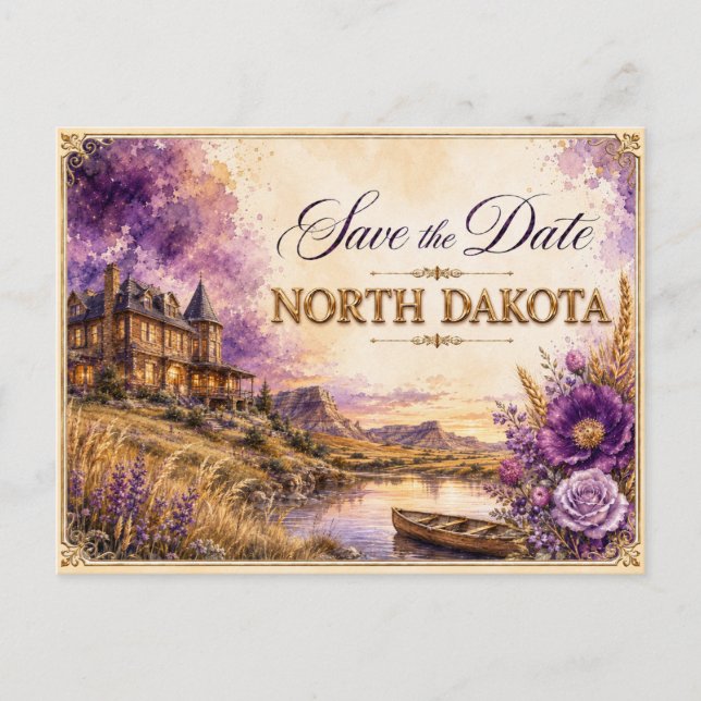 Elegant North Dakota Spara datum Bröllopsinbjudan Vykort (Framsida)