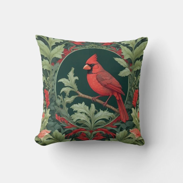 Elegant Northern Cardinal William Morris Inspired Kudde (Framsida)