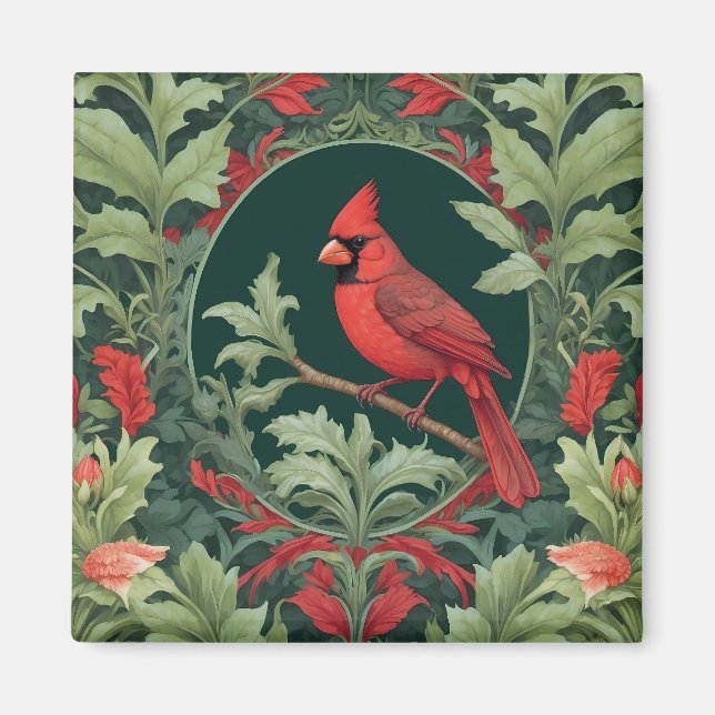Elegant Northern Cardinal William Morris Inspired Magnet (Framsidan)