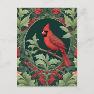 Elegant Northern Cardinal William Morris-inspirera Vykort
