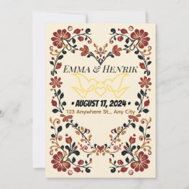 Elegant Norwegian Rosemaling Wedding Invitation Fr Inbjudningar