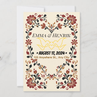 Elegant Norwegian Rosemaling Wedding Invitation Fr Inbjudningar