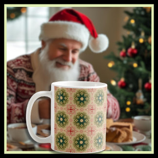 Elegant Nostalgic Grönt Gräs Nål och Röda Snöre Kaffemugg