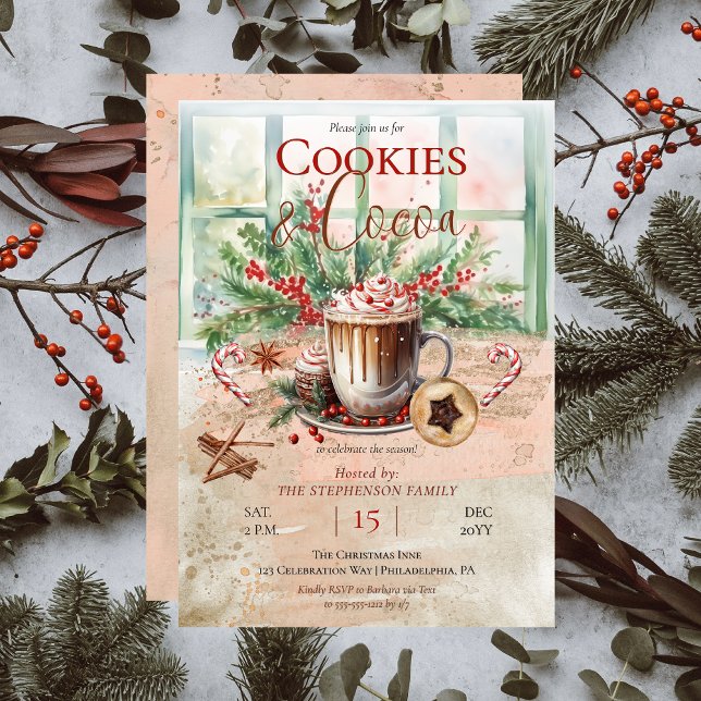 Elegant Nostalgisk Julfest av kakor och kakao Inbjudningar (Elegant and Nostalgic Cookies and Cocoa Christmas Holiday Party Invitation)
