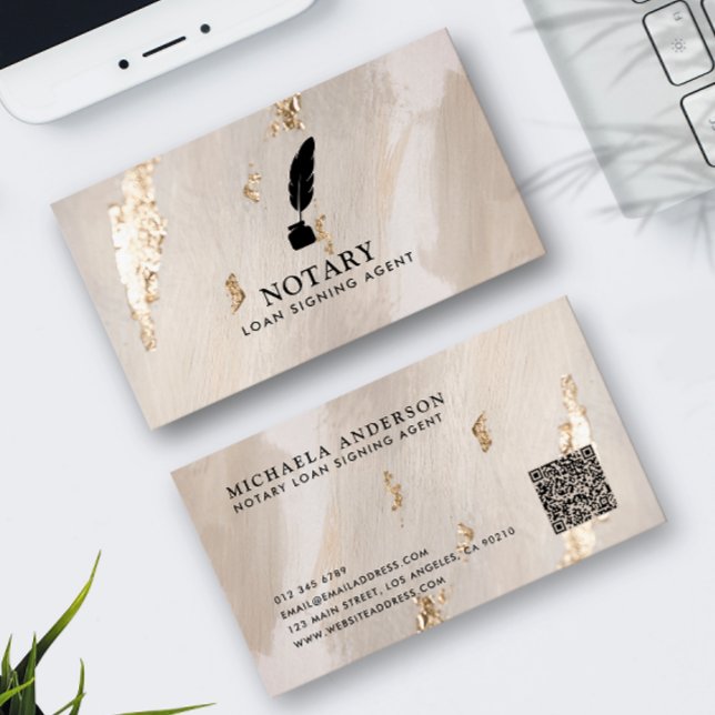 Elegant Notarius Lånesigneringsagent QR-kod Guld F Visitkort (Skapare uppladdad)