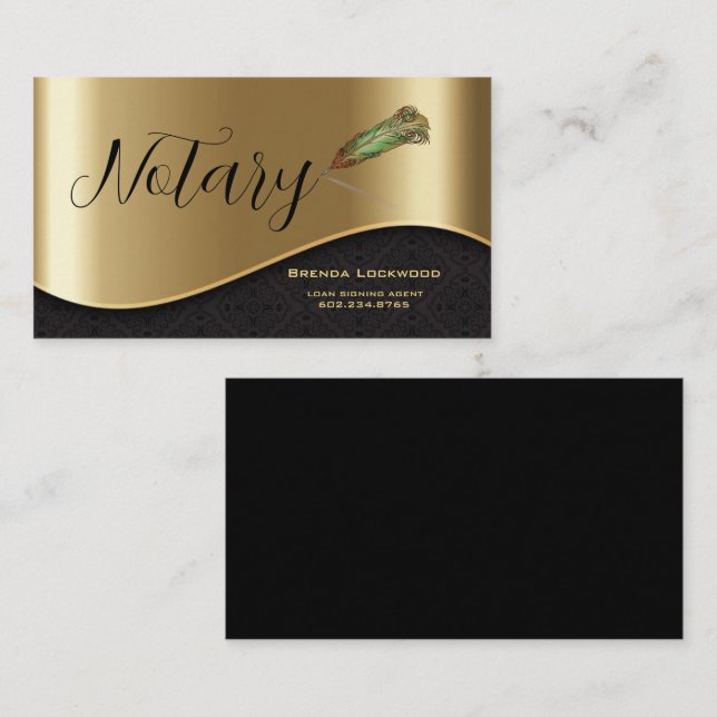 Elegant Notary Feasted Pen Black & Guld Visitkort (Fram/baksida)