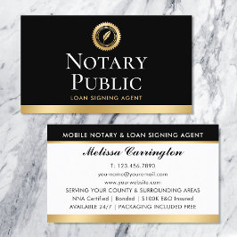 Elegant Notary Loan Signing Agent Guld Black Visitkort