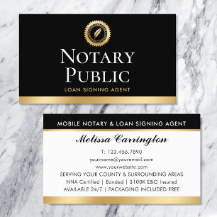Elegant Notary Loan Signing Agent Guld Black Visitkort