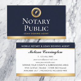 Elegant Notary Loan Signing Agent Guld Mörk blått Visitkort